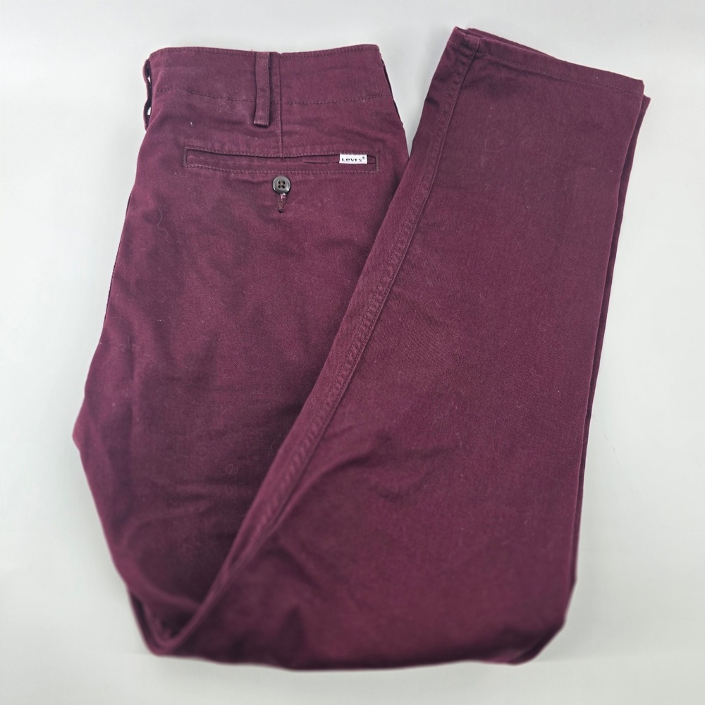 Levis Chino Pants Mens 32x27 Burgundy Straight Leg Cotton Twill Casual Trousers